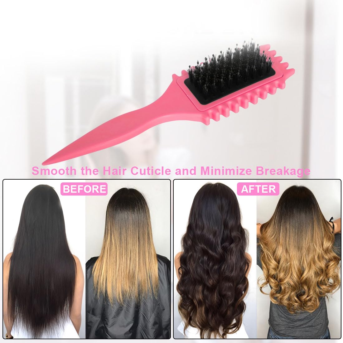 Cosgosr Curl Defining Hair Brush, Boar Bristle Hair Styling brush for Curly Hair, Wet or Dry Use, Pink, Hair Brush for Women and Men