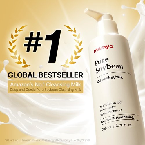 MANYO Pure Soybean Cleansing Milk - Hydrating Facial Cleanser with Hyaluronic Acid for Sensitive Skin | 6.76 fl oz (200ml)
