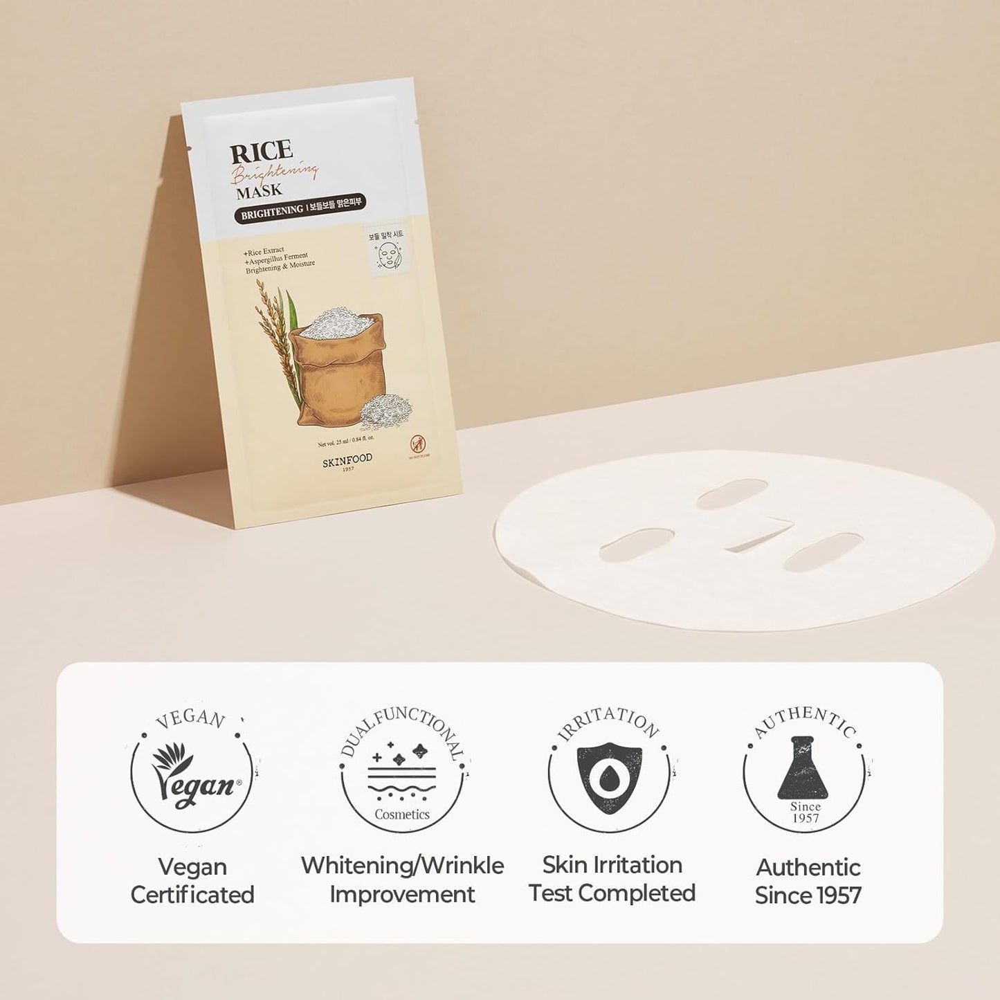 SKINFOOD Rice Daily Sheet Mask - Hydrating Vegan Face Mask with Rich Rice Essence | 10 Pack for Smooth, Radiant Skin