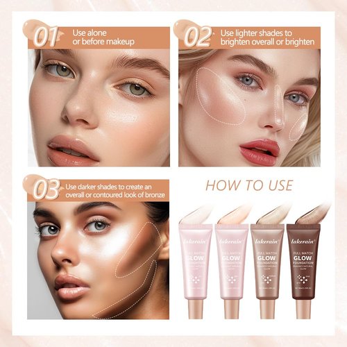 Natural Glow Illuminator Glotion - Lightweight, Hydrating Makeup Highlighter for Radiant Skin | 1.35 Fl Oz (#4 Deep)