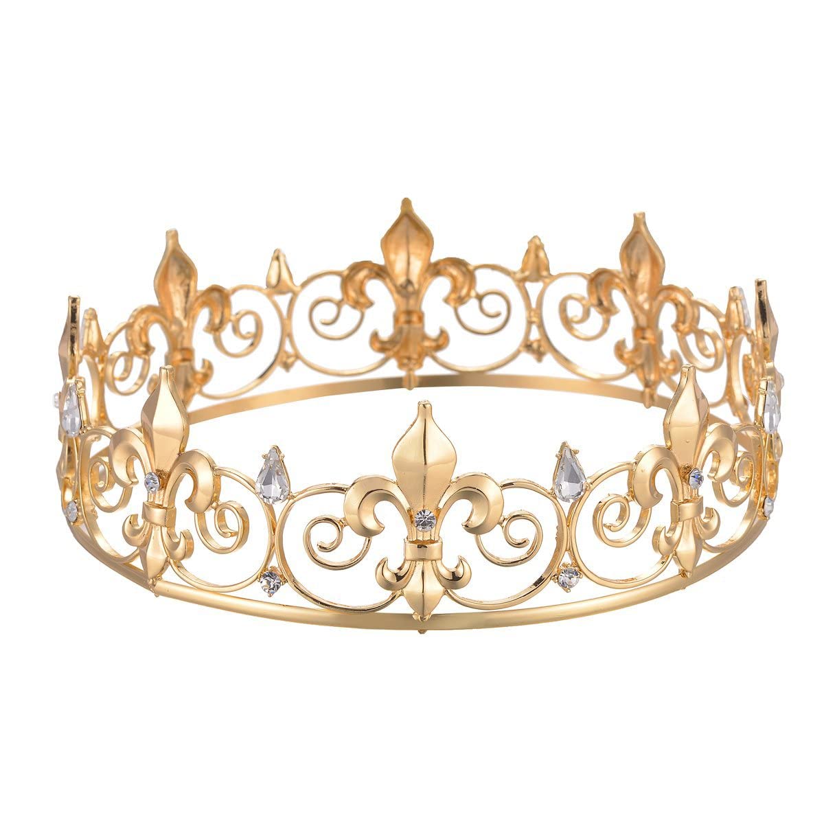 Royal Full King Crown Metal Crowns And Tiaras For Men Cosplay Prom Party Decorations Crown Headpieces Accessories (Gold)