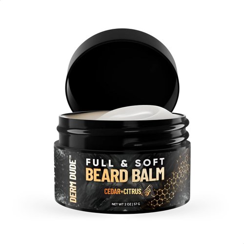 Derm Dude Beard Balm - Conditioning Formula with Natural Oils for Growth & Softness - Cedar & Citrus, 2oz