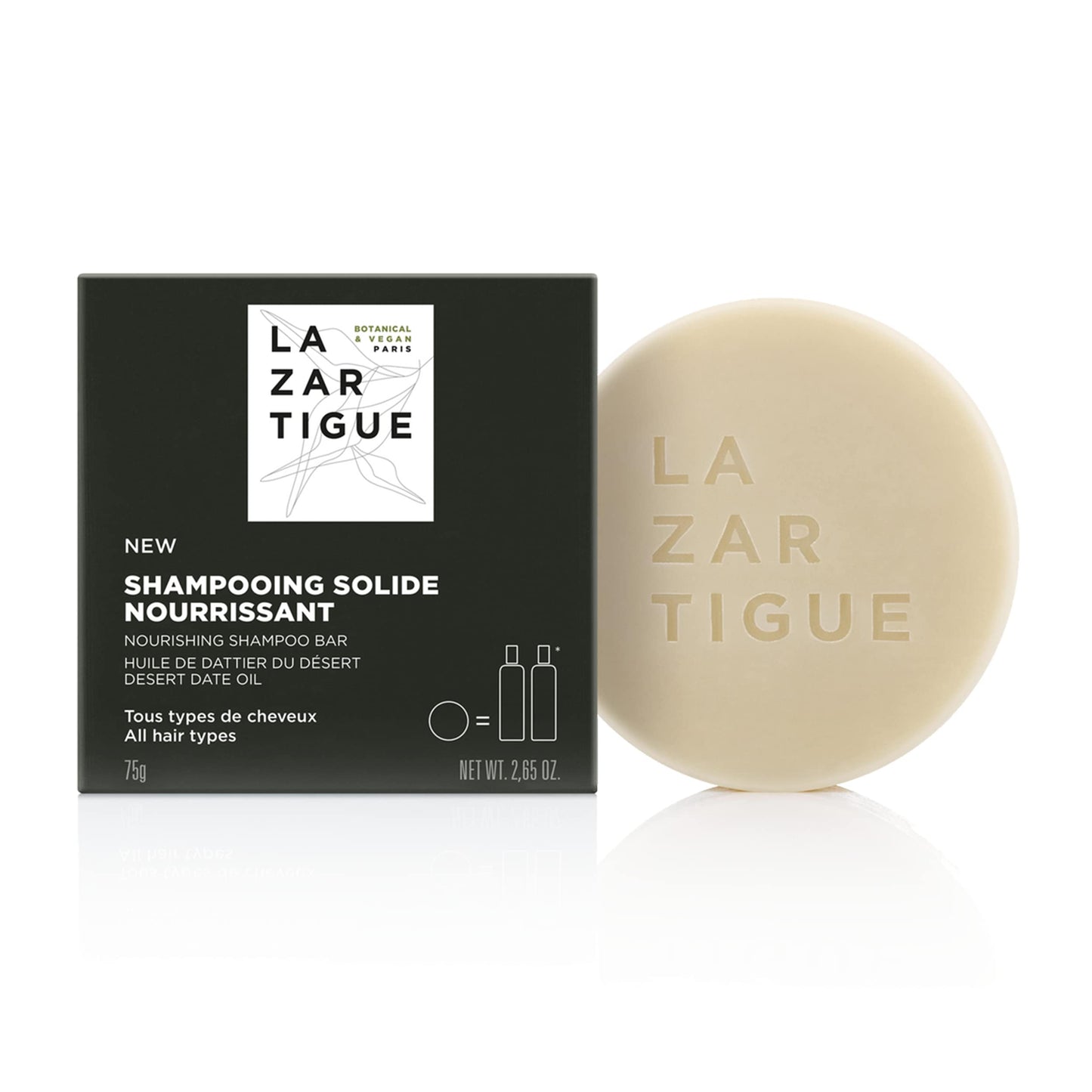 Lazartigue Nourishing Shampoo Bar | Hydrates & Nourishes All Hair Types. 93% Natural Ingredients. Softens Hair and Restores Suppleness. Vegan, Plastic- Free, Sulfate & Silicone Free, 2.65 Oz.