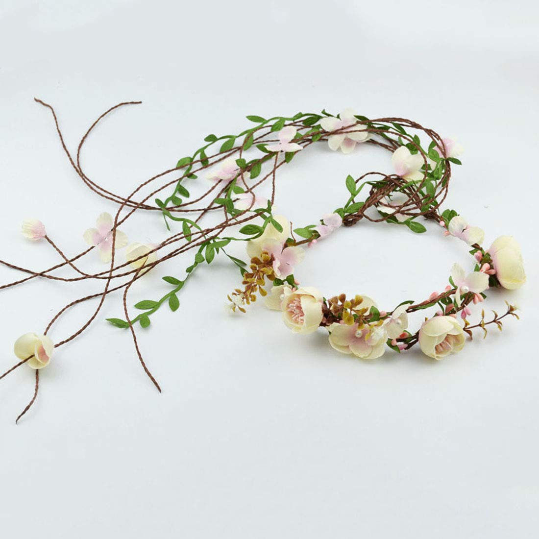 YnimioAOX Handmade Adjustable Flower Wreath Headband Halo Floral Crown Garland Headpiece,D12-light pink