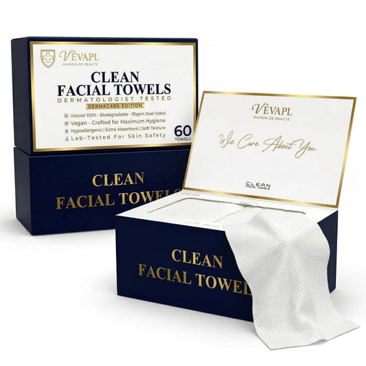 VÊVAPL® Clean Facial Towels - XL 60 Count | 100% Viscose, Ultra Soft & Thick for Skincare & Makeup Removal