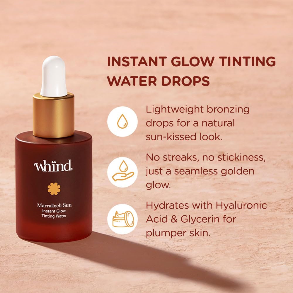 WHIND Marrakech Sun Instant Glow Tinting Water - Lightweight Self Tanner Face Drops for Streak-Free Radiance - 1oz / 30ml