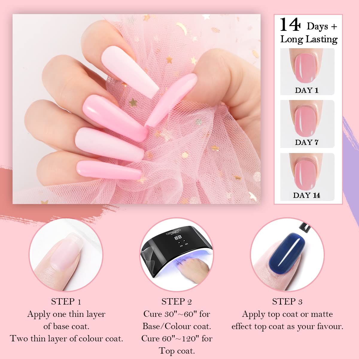 Lavender Violets 49 PCS Gel Nail Polish Set,45 Colors Summer Neon Glow in the Dark Effect with Nail Primer,Builder Base Coat,Glossy,Matte Top Coat Red Jelly Nude Glitter New Year Gifts for Women A950