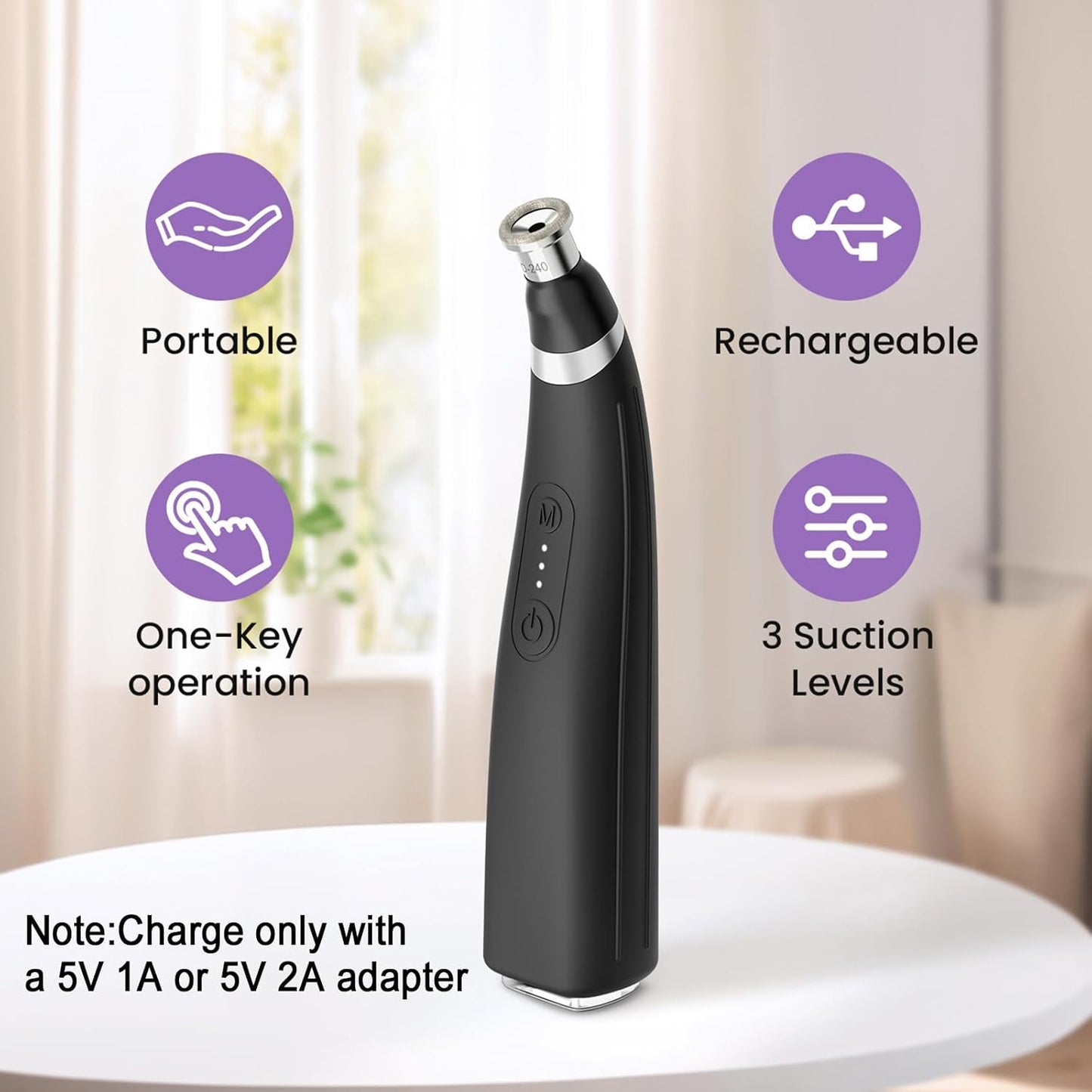 UNOISETION Diamond Microdermabrasion Machine - Rechargeable Facial Tool with 12 Tips for Home & Travel