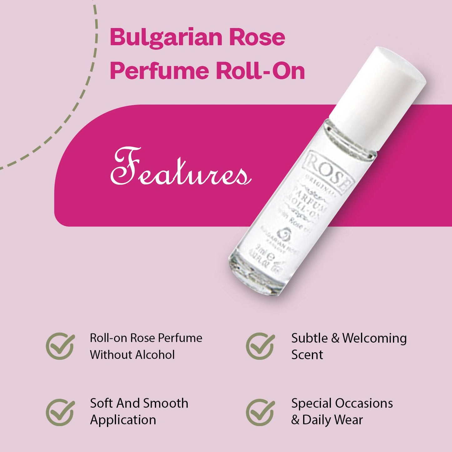 Bulgarian Rose Perfume Roll-On | Alcohol-Free Natural Rose Oil Fragrance - Unisex - 9ml
