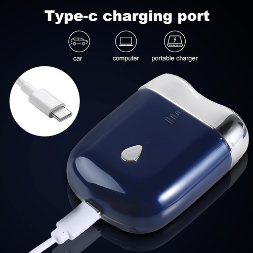 Mini Electric Shaver - USB C Fast Charge Portable Small Shavers for Men, Dual Head Pocket Shaver Washable Travel Electric Razor, Powerful Wet and Dry Mini Razor, Easy One Button Use (Blue)