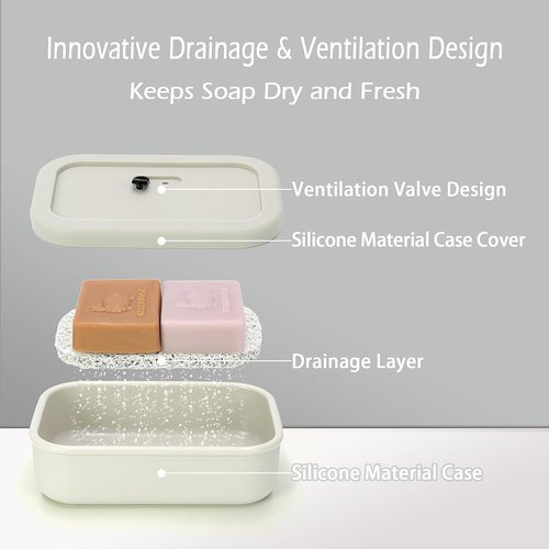 AIDIMMING Travel Soap Case - Enhanced Leak Proof Shatterproof Silicone Holder for Shampoo & Conditioner Bars - Offwhite