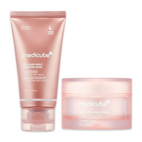 Medicube Viral Glow Boost Duo - Collagen Overnight Wrapping Peel Off Mask & Triple Collagen Cream for Hydrated, Firmer Skin