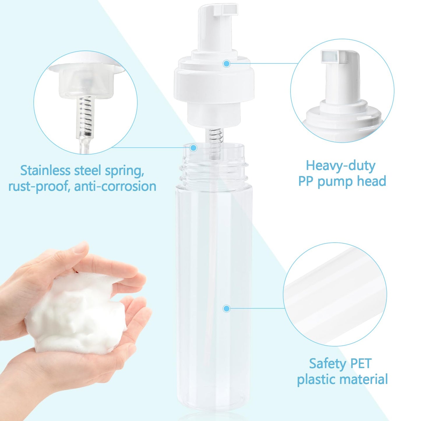 TMLECE TM Foam Pump Bottle 8.5oz/250ml Clear Empty Foam Bottle Pump, Travel Foam Bottle for Soap, Shampoo, Cleaning Foam Dispenser Bottle Refillable (4 Pack)