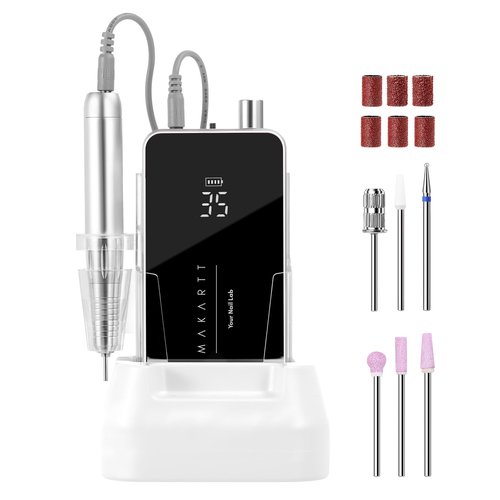 Makartt Nail Drill Professional, 35,000RPM Electric Nail File for Acrylic & Gel Removal, 60W Brushless Coreless Motor, 2-in-1 Desktop & Portable, LCD Display, Rechargeable, Quiet, F&R, Nouvella Black