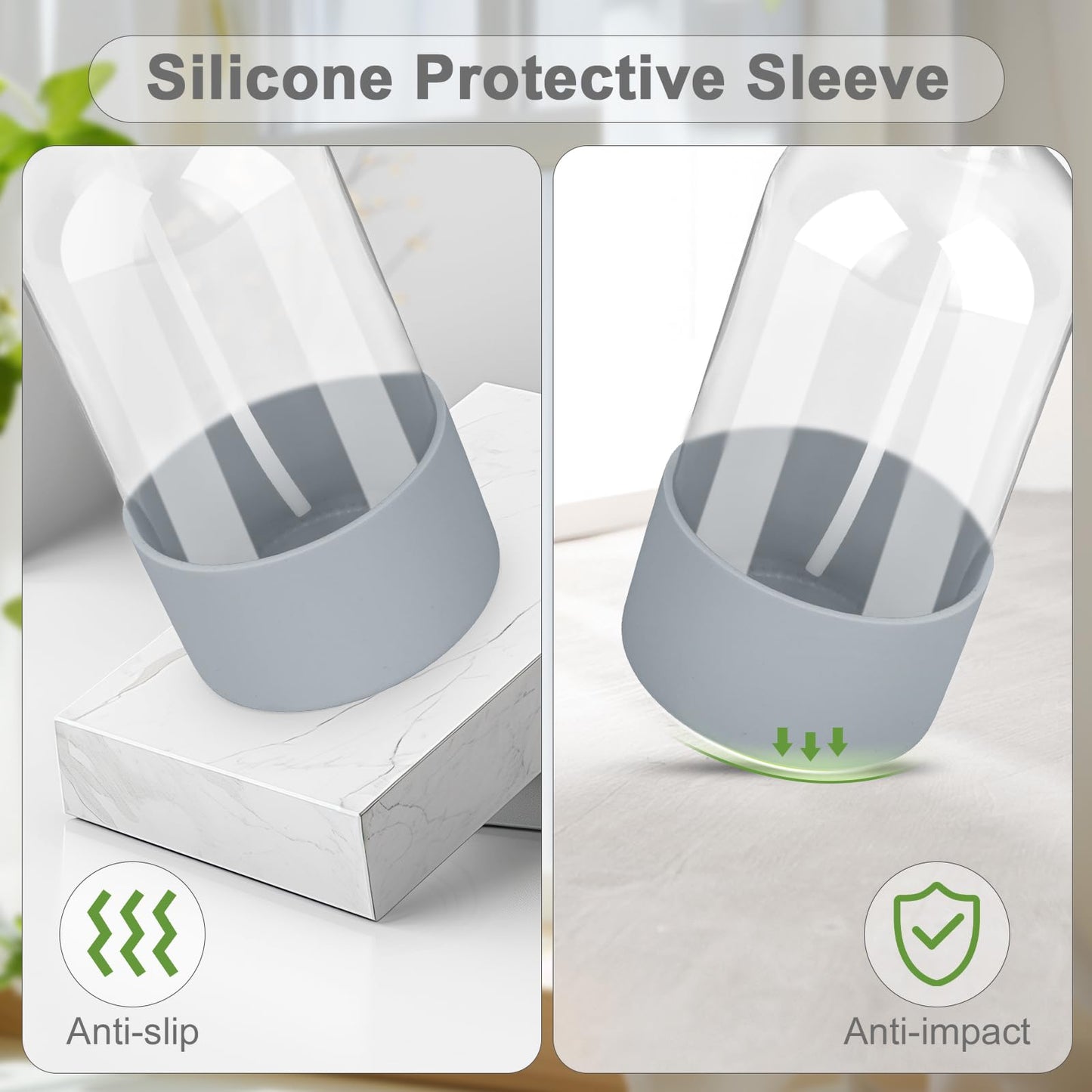 Worldgsb 2 Pack Glass Spray Bottles with Silicone Sleeve, 16 oz Empty Refillable Containers with Adjustable Spray Nozzles, Spray Bottles for Hair, Cleaning Solutions and Plants