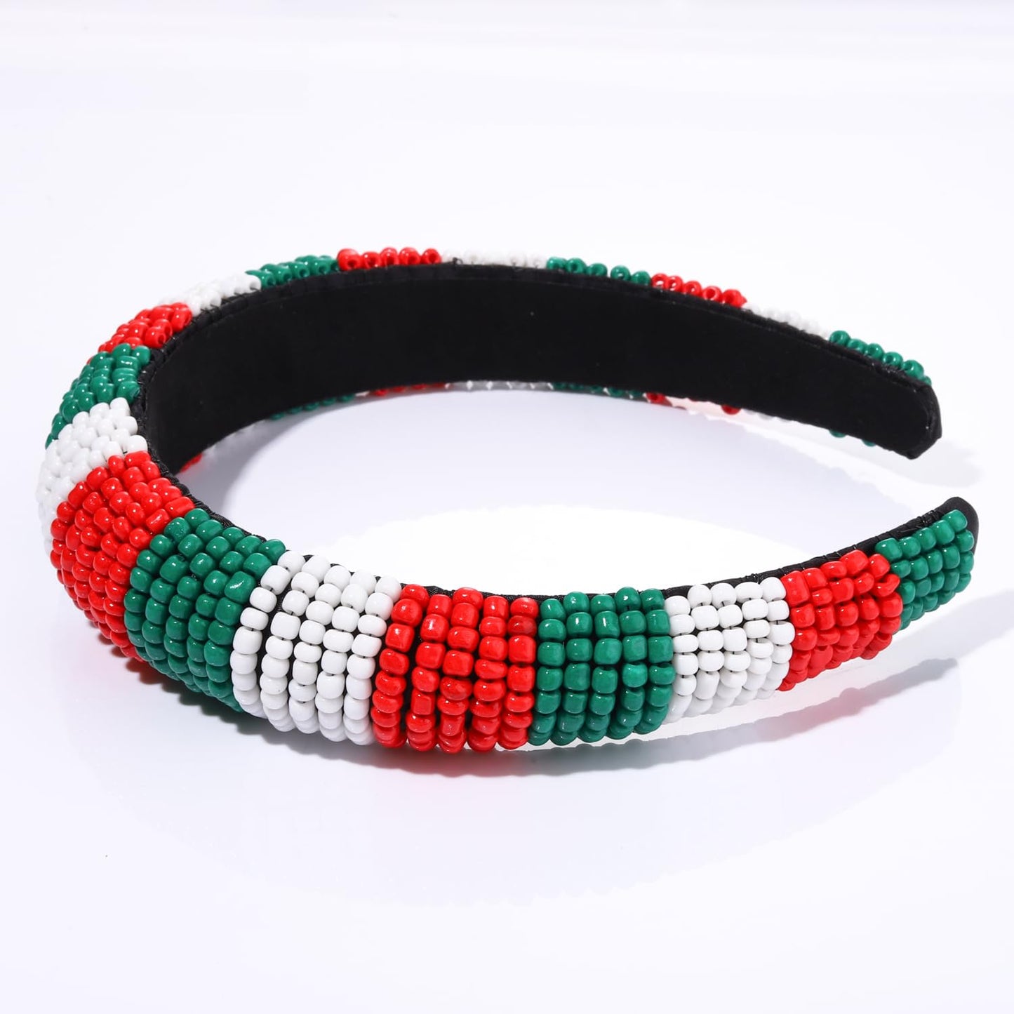 Christmas Headband for Women Red Green White Beaded Padded Headband Christmas Holiday Party Favors Hair Hoop Accessories Gifts (red green white headband)