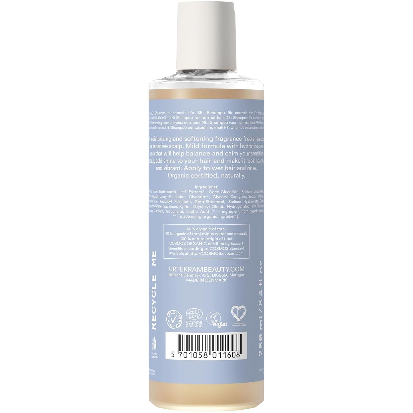 Urtekram Fragrance-Free Shampoo - Gentle Formula for Sensitive Scalp | 250ml