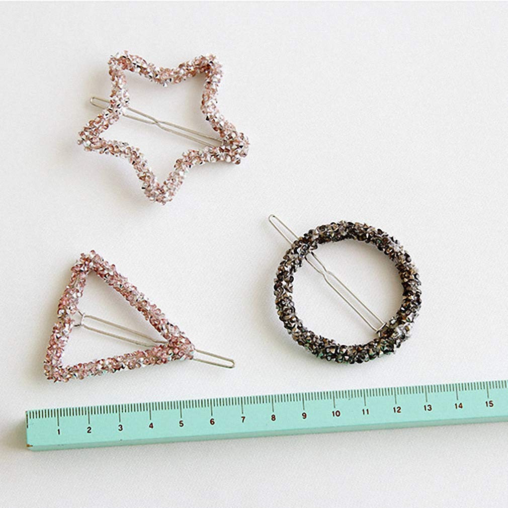 Giwotu 1 pc Crystal Rhinestones Hairpin Star Triangle Round Shape Women Hair Clips Barrettes Hair Accessories Round Black