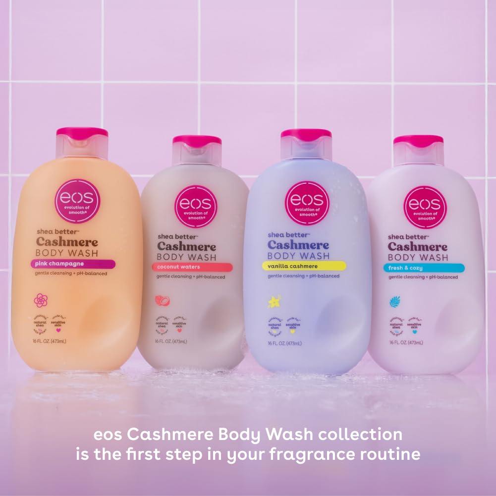 eos Shea Better Cashmere Body Wash, Coconut Waters, Moisturizing and Nourishing, pH Balanced Creamy Gel Formula, Paraben & Phthalate Free, Sensitive Skin,16 fl oz