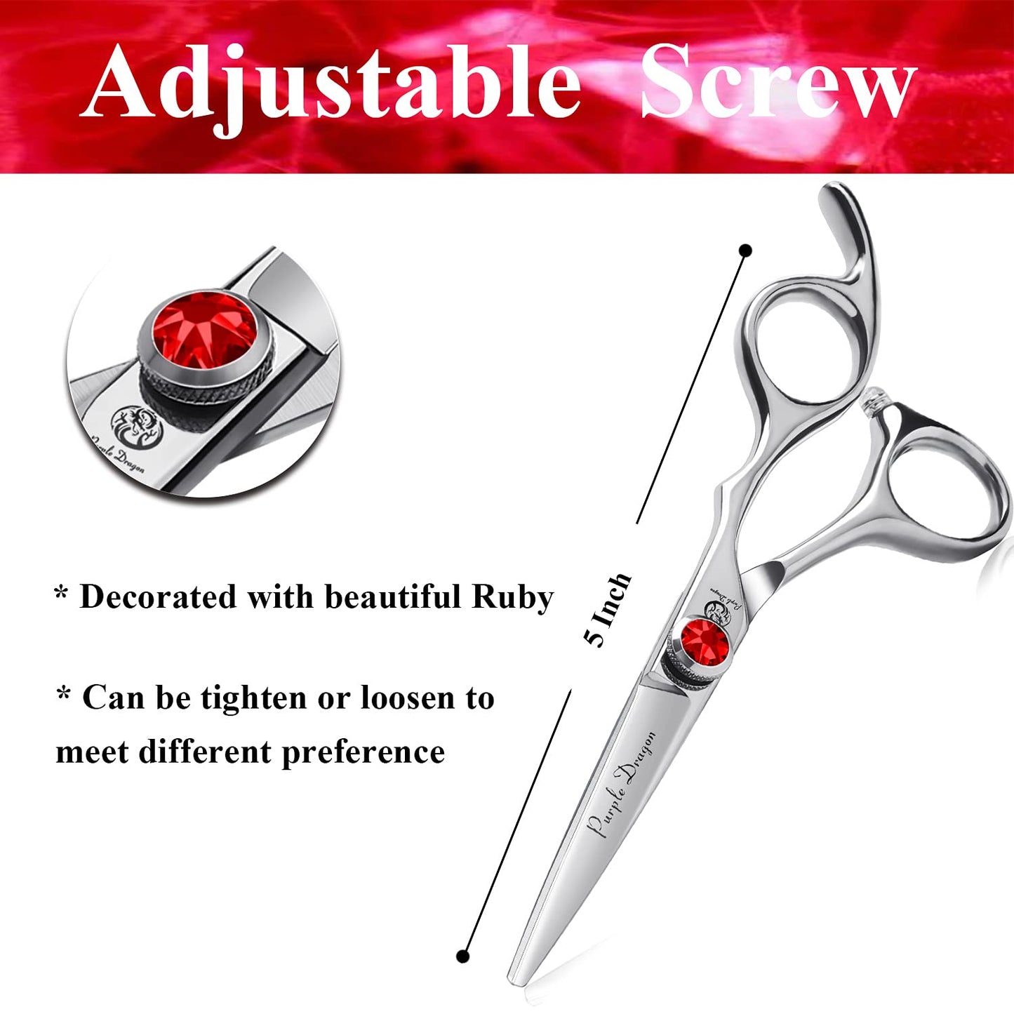 Purple Dragon 4.5/5.0 inch Silver Barber Hair Cutting Scissors/Shears with Bag- Perfect for Professional Hairstylist, Hairdresser (5.0 inch)