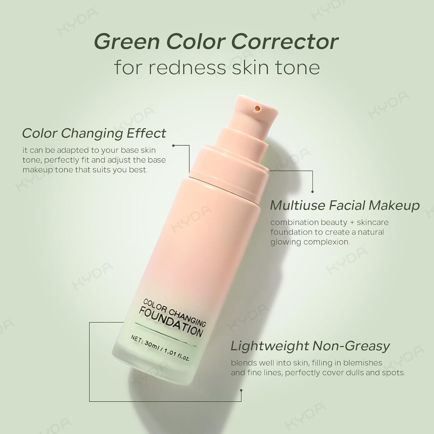 KYDA Color Changing Foundation - Lightweight CC Cream with Centella for Even Skin Tone | Hydrating & Sheer Coverage