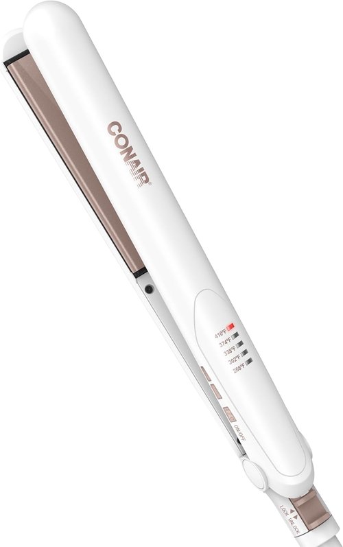 Conair Double Ceramic Flat Iron - 1-Inch Hair Straightener with Five Heat Settings & Extra Long Plates - White
