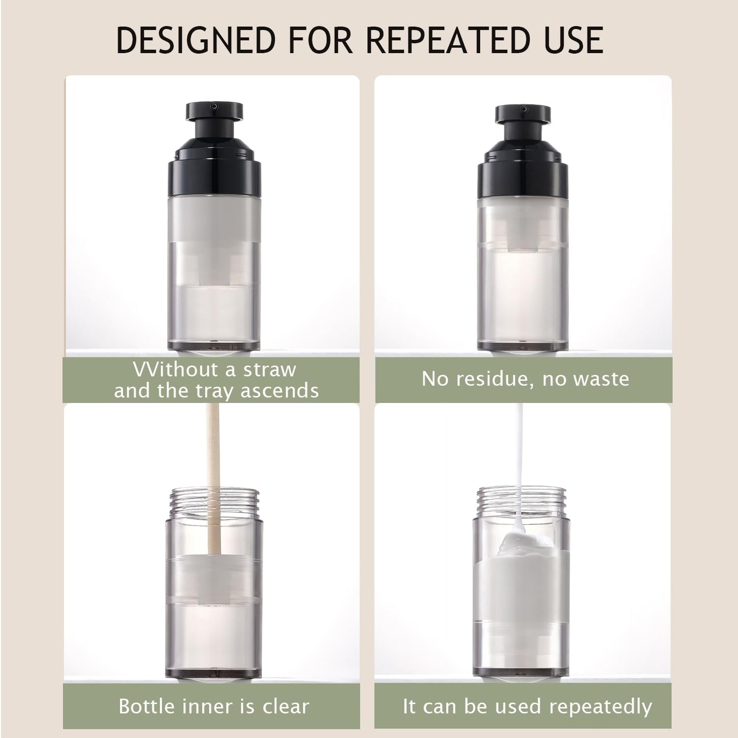 Wide Caliber airless Vacuum Pump Bottle, Reusable Cosmetics Pump Dispenser, DIY Easy Canned, Translucent Black Travel Size can be Packaged Separately Shampoo Light Lotion, etc. (1.7/oz, 4 Packs)