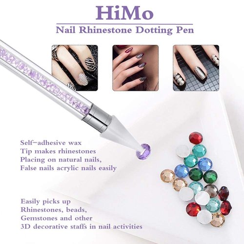 Nail Rhinestone Picker Dotting Tool with Extra 2 Wax Head, Dual-ended DIY Nail Art Tool With Pink Acrylic Handle