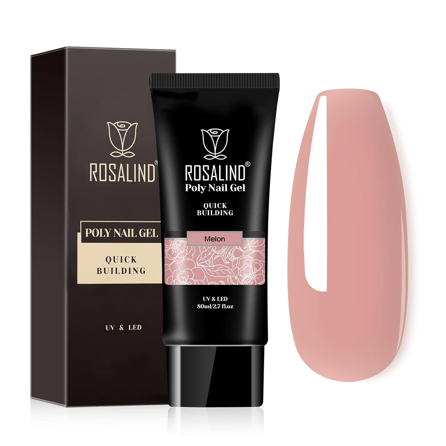 Nude Poly Extension Gel, ROSALIND 2.7 oz Light Nude Poly Nail Gel Builder for Nail Art Decoration, Thickening Extension Easy to DIY Use at Home Need UV Lamp