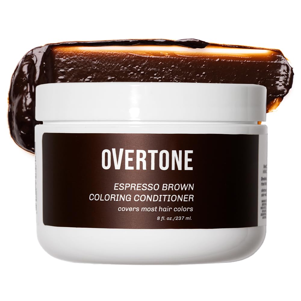 Overtone Color Depositing Semi-Permanent Hair Dye Conditioner - 8 oz For Natural & Color-Treated Hair, Moisturizing Shea Butter & Coconut Oil - Vegan & Cruelty-Free, Espresso Brown