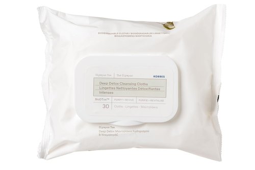 KORRES Olympus Tea Cleansing Cloths - Deep Detox Face & Makeup Remover Wipes, 30 Count