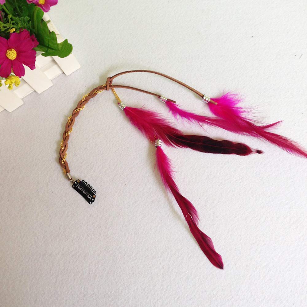Feather Headband Hippie Indian Boho Hair Hoop Tassel Bohemian Headdress Headwear Headpiece Women Girls Kids Crown Hairband Hair Bands Party Decoration Cosplay Costume Handmade Hair Accessories 6 Pack