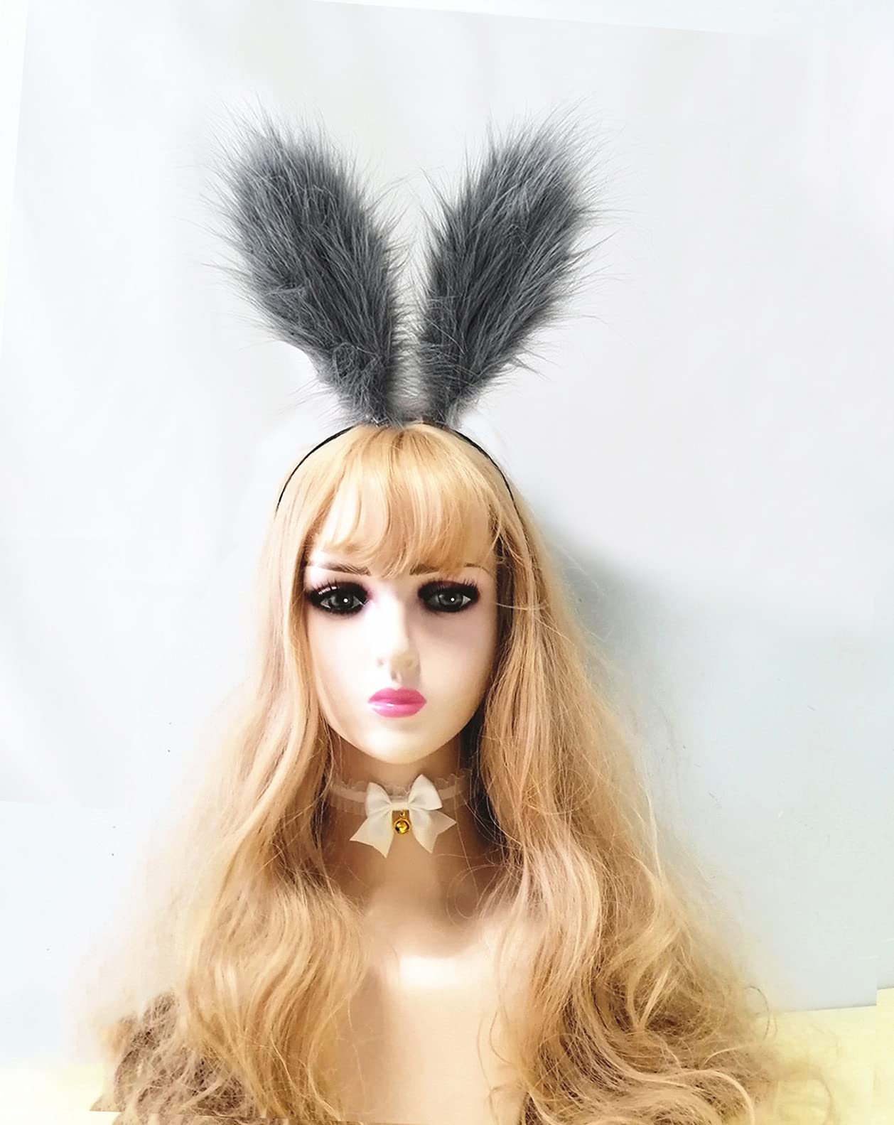 Fxaelian Cosplay Grey Rabbit Bunny Long Ears Headband Hairband Hair Clips Headpeice Hair Hoop Easter Halloween Costume Party Headpiece Headwear Hair Accessories Grey