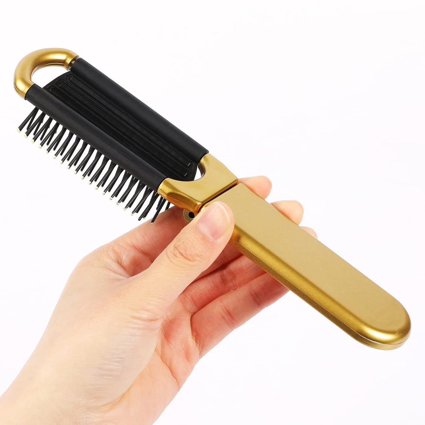 Sliverdew Travel Hair Brush, 2 Pcs Folding Hair Brush with Mini Mirror, Compact Hair Brushes Hair Styling Tools for Gym, Trip, Purse, Swimming, Silver & Gold