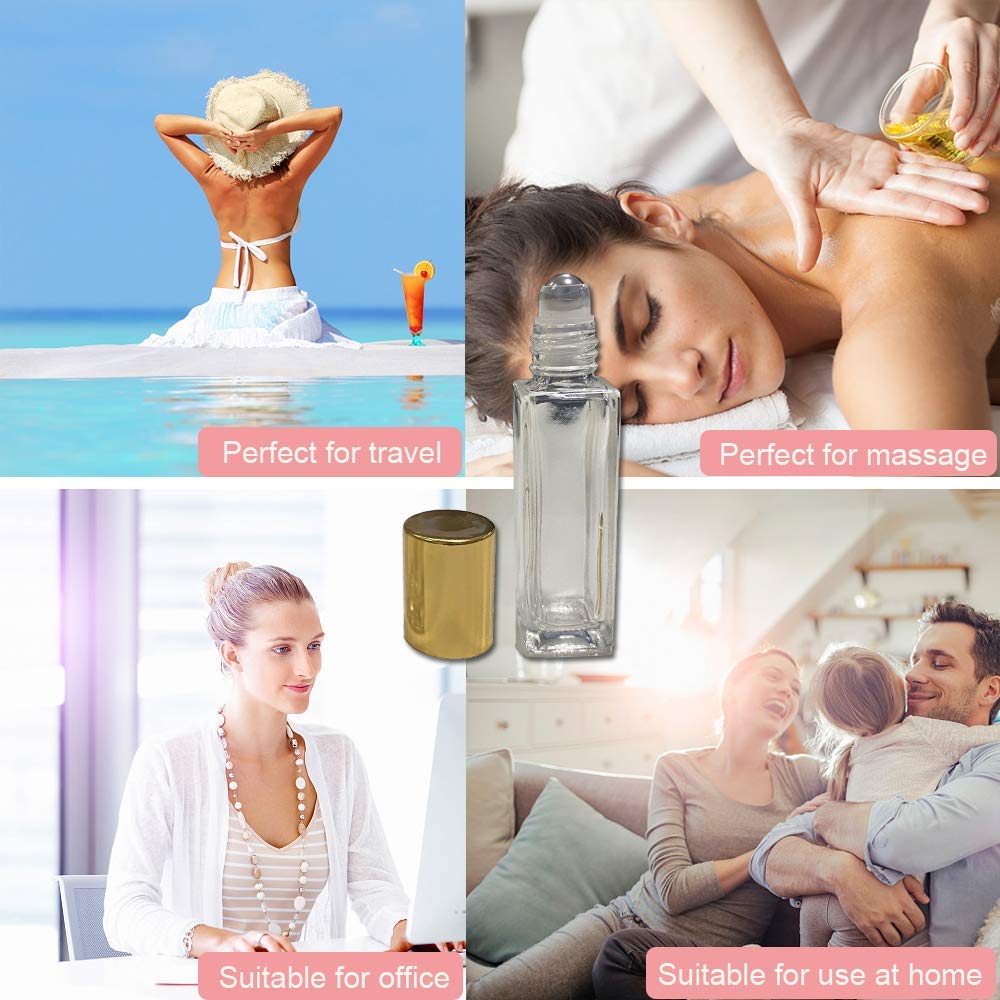 wifreo 20Pcs 10ml Glass Roll On Bottle for Essential Oils, Eco-friendly Refillable Clear Perfume Sample Bottles with Stainless Steel Roller Ball - Portable & Practical