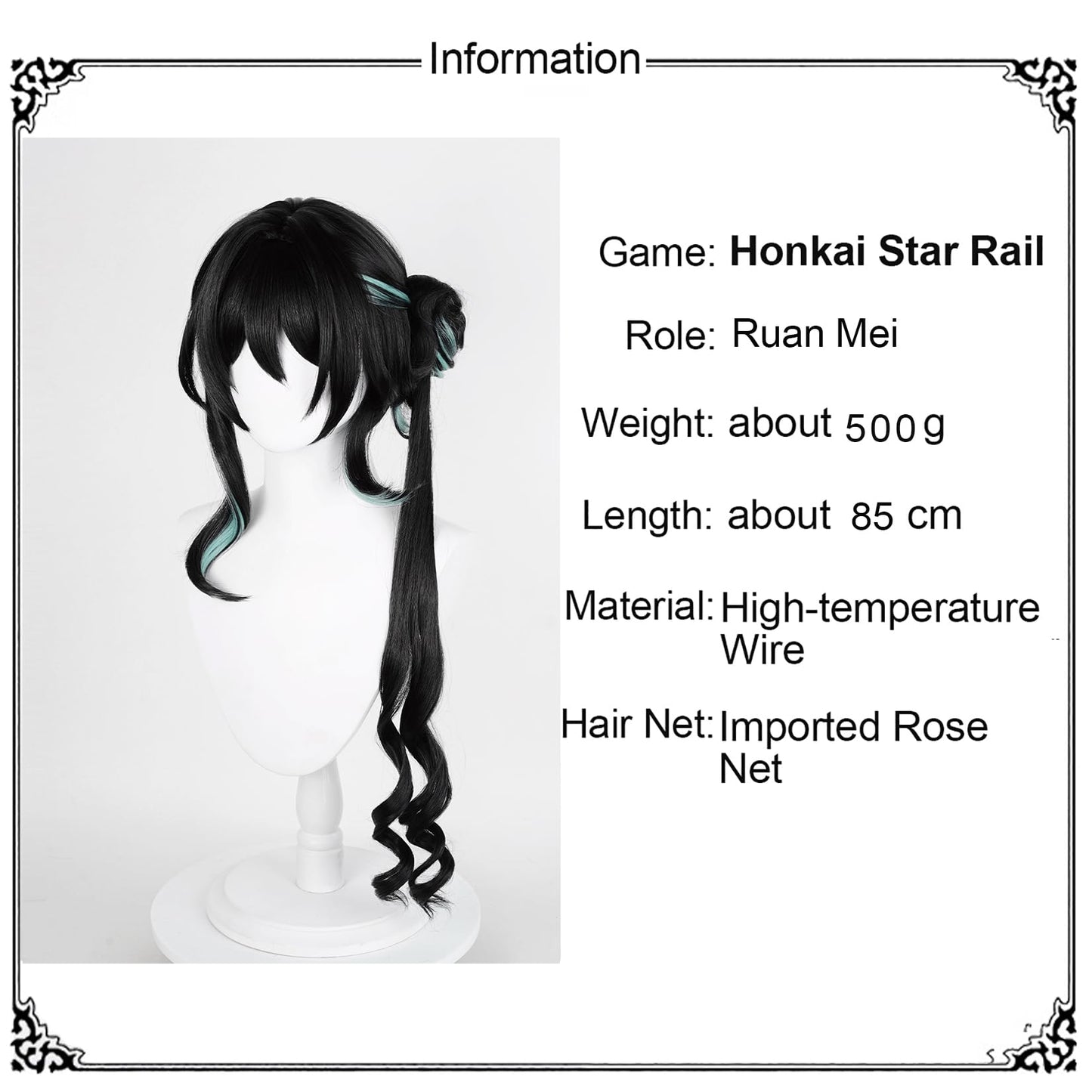 XiongXiongLe Honkai Star Rail Ruanmei Cosplay Wig Long Curly Black Mixed Cyan Gradient Hair Wigs for Women Girls Cos Anime Game Party Halloween Christmas(Ruanmei)