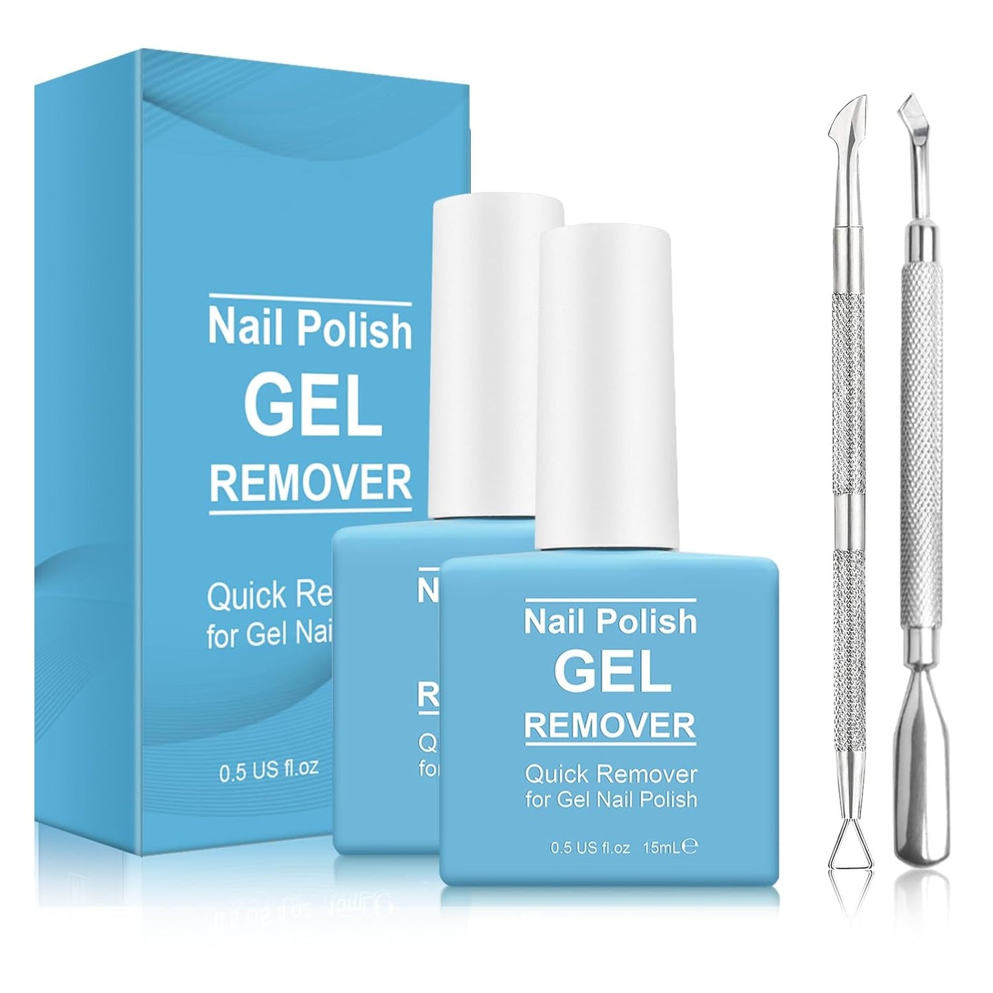 Skiennix Gel Nail Polish Remover - Fast Soak-Off in 2-5 Minutes | Safe, No Foil Needed, Includes Cuticle Pusher & Scraper