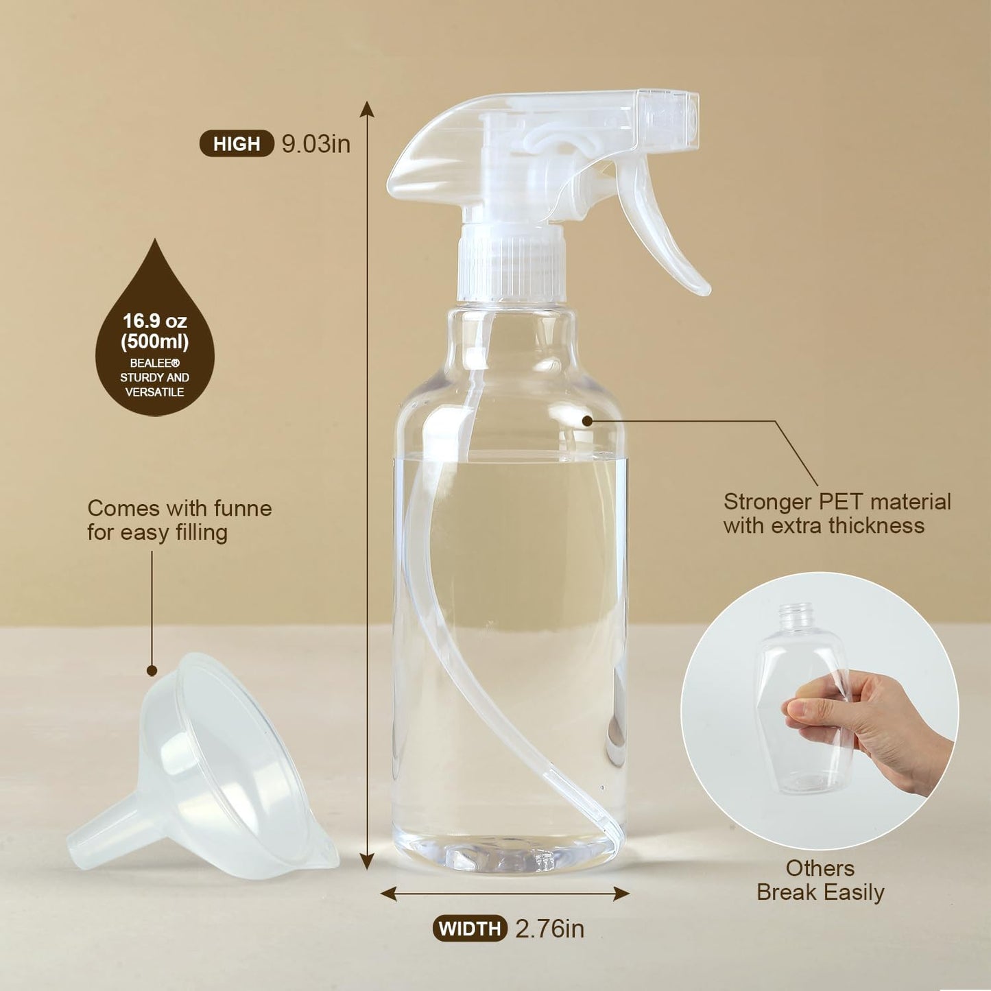Skiennix Plastic Spray Bottles - 2-Pack 16.9 Oz | Heavy Duty Mist & Stream for Cleaning, Oils, Plants