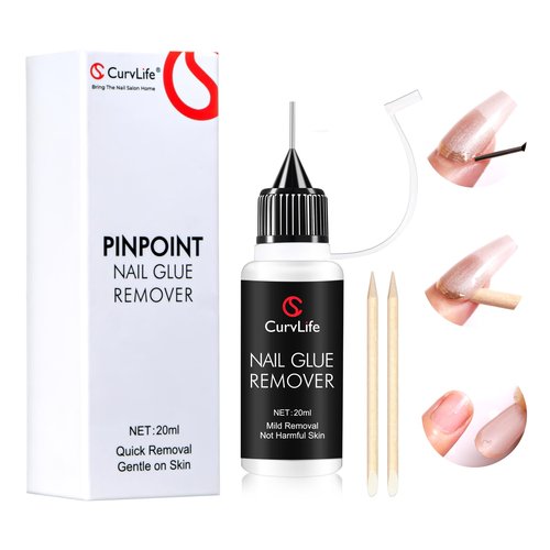 Curvlife 20ml Pinpoint Nail Glue Remover for Press on, Multi-Functional Remover for Nails Tips, Gentle Glue Remover for Gel x Nails, Non-Acetone Nail Polish Remover