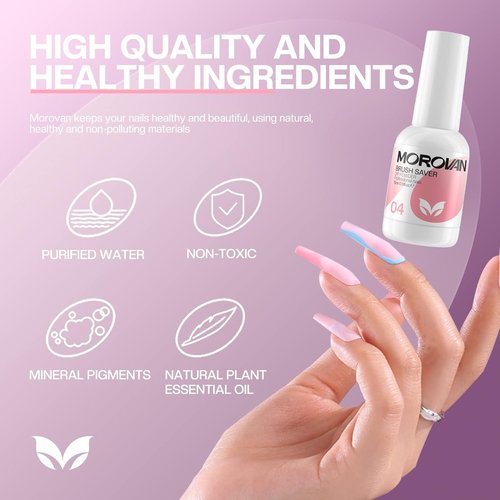 Morovan Dip Powder Liquid Set - Activator, Base & Top Coat with Dipping Brush - 4pcs 0.5oz