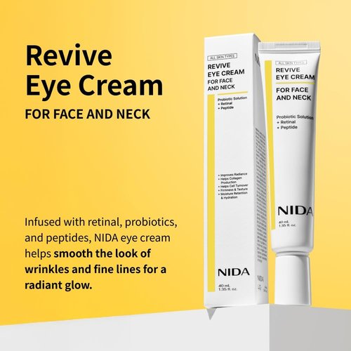 NIDA Revive Eye Cream - Probiotic Retinal Peptide Formula for Wrinkles & Fine Lines | 1.35 fl. oz. (40ml)