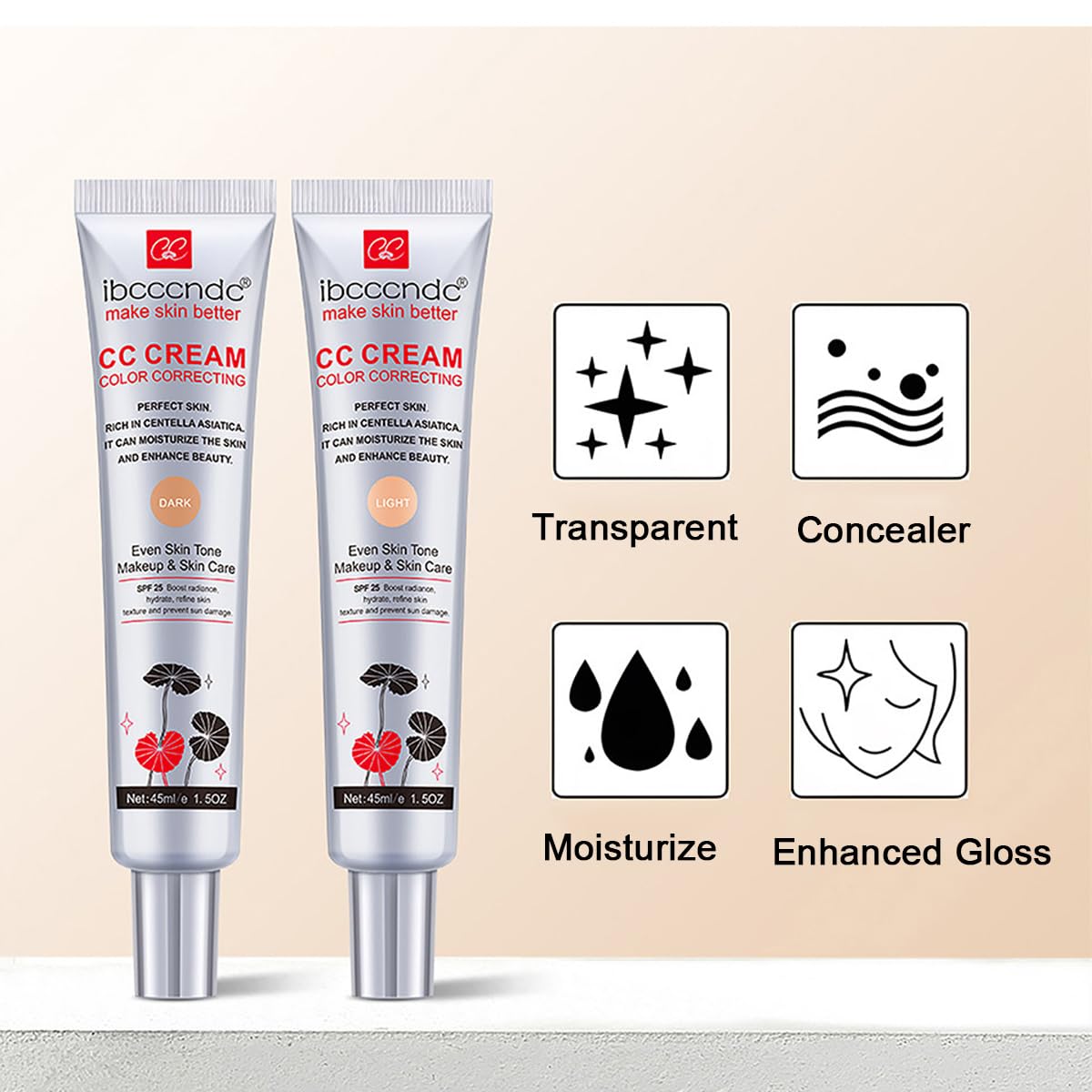 Skiennix Color Correcting CC Cream - Full-Coverage Foundation with SPF 25 | Hydrating Serum, Light (45 ml)