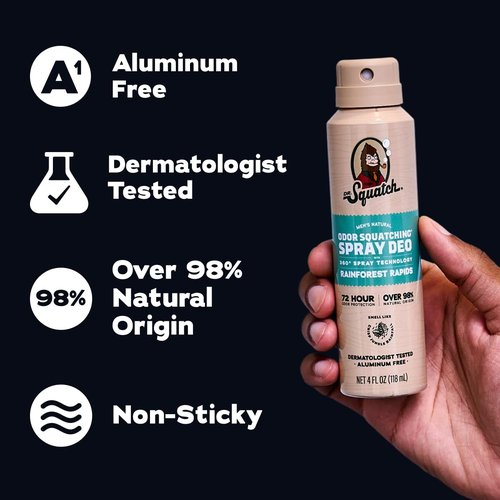 Dr. Squatch Natural Men's Deodorant - Quick-Dry, Aluminum-Free, Dermatologist-Tested | Fresh Falls & Rainforest Rapids, 4oz (2-Pack)