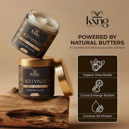 KXNG Cosmetics Shea Body Butter Cream - 4oz | Organic Deep Moisturizing Cream for All Skin Types