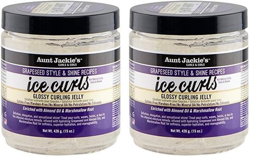 Aunt Jackie's Grapeseed Style and Shine Recipes Ice Curls Glossy Curling Jelly, Hydrates, Softens, Makes Waves, Curls and Coils Easier to Style, 15 oz (Pack of 2)