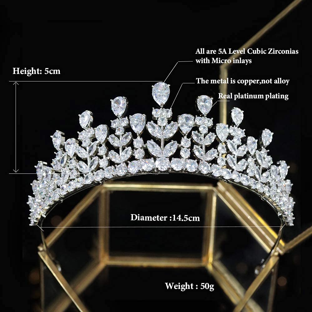 Aoligrace 5A Cubic Zirconia Wedding Tiaras and Crown for Women Small Bride Floral Headpiece Sweet 16 Quinceanera Hair Jewelry