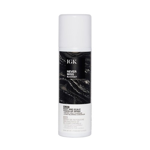 IGK Never Miss Root Touch-Up Spray - Sweat-Resistant Gray Coverage for Black Hair, 2.0 oz