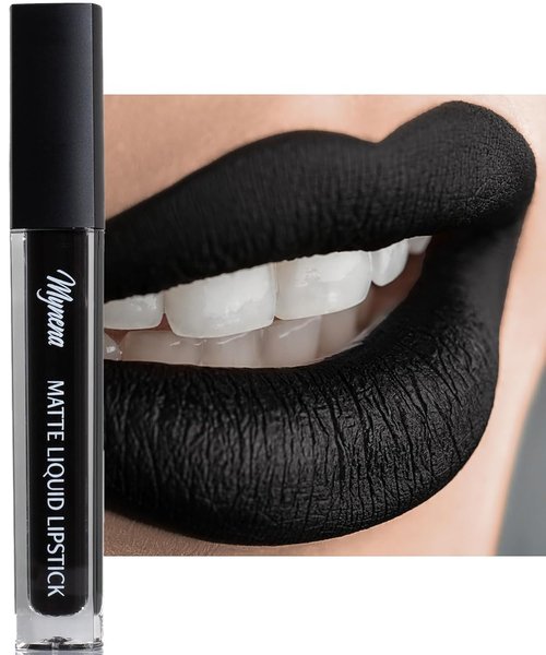 Mynena Jet Black Matte Liquid Lipstick - Long-Lasting, Waterproof, No Smudge Formula | All-Day Wear, Lightweight Comfort
