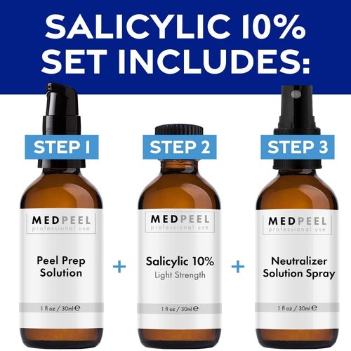 MedPeel Salicylic Acid 10% Peel Kit - Light Strength Professional Grade Chemical Exfoliation | 1oz/30ml (Set of 3)