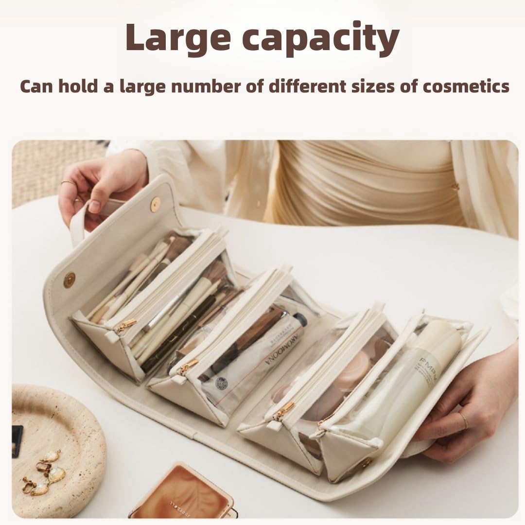 LuyaVogue Portable 4-in-1 Foldable Cosmetic Bag - Large Capacity, Waterproof Travel Makeup Organizer with Detachable Design (White)